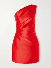 [Solace London] Solace London - Nori One-shoulder Satin-twill Mini Dress - Red - UK 12 UK 12 Red