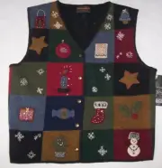 NWT Woolrich 100% LAMBS WOOL XMAS ICONS Sweater Vest Women's M Gray/Navy/Wine
