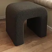 UPWONEA Arched Dressing Stool, Leather Dressing Chair, Solid Wood Frame Dressing Stool, Small Low Dressing Stool, Can Bear 100Kg, Save Space,Black b