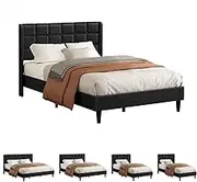 ALFORDSON Bed Frame Base Double Size, Bed Platform Foundation with PU Leather Upholstered Headboard for Mattress Topper, Sarah Black