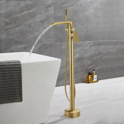 Waterfall Freestanding Bathtub Faucet Set Single Handle Floor Mount Tub Filler w