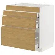 METOD / MAXIMERA base cab f hob/4 fronts/3 drawers, white/Voxtorp oak effect, 80x60x80 cm