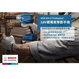 [台北益昌] 送四分套筒轉六角轉接頭 BOSCH 18V 鋰電衝擊扳手機 起子機 GDS 250-LI (空機)