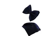 Mens Navy Plain Coloured Checkered Bow Tie & Matching Pocket Square Set
