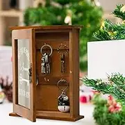 Zerodis Wooden Key Box Powerful Magnet Design, Beautiful and Durable, Fade-Resistant Glass, Vintage Hardware Handle, Stable Key Suspension Box Solid Wood for Farmhouse Decor, Vintage (Brown)