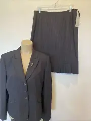 New Tahari size 16 Petite jacket size 14 gray with pink pin stripes skirt suit