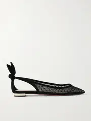 [Aquazzura] Aquazzura - Bow Tie Suede-trimmed Fishnet Pointed-toe Ballet Flats - Black - IT39 IT 39 Black