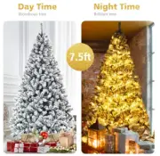 Artificial 7.5ft Snow-Flocked Unlit Christmas Tree 1010 Tips - Gymax Green PVC