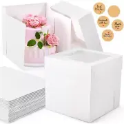 12Pcs Cake Boxes, 10x10x10 Inches Tall Cake Boxes with Window, White Disposab...