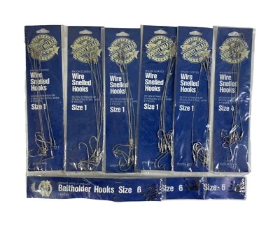 Wired Snelled Hooks Size 1 (5Pkgs) Size 4 (1Pkg) Baitholder Hooks Size 6 (3Pkgs)
