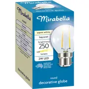 Mirabella LED Round Filament Clear BC 2W 250LM Warm White each