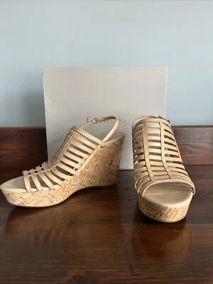 Women’s Franco Sarto Strap Cork Wedge Heels-Sombre Natural Size 10