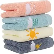 FONDOTIN 4 Pcs Long Staple Cotton Towels Soft Multi Purpose Washcloths for Face Bath Burping Quick Drying Absorbent Towels Cute Colors for Care