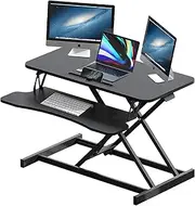 81cm Height Adjustable Stand Up Desk Converter, Sit to Stand Dual Monitor and Laptop Workstation with Wide Keyboard Tray for Office Home
