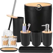 9Pcs Black Bathroom Accessories Set with Trash Can Bathroom Set Black Bathroom A