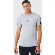 Mens Grey Marl Muscle Fit Man Curve Hem Tape T-shirt