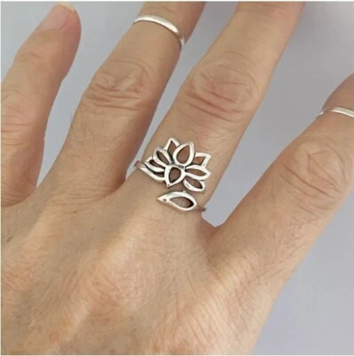 Solid Metal Lotus Flower Band Adjustable Toe Ring Gift For Women's 925 Silver