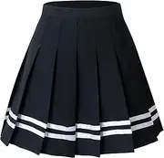 [HOEREV] Women Girls Short High Waist Pleated Skater Tennis School Skirt