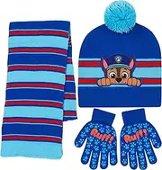 [Nickelodeon] Paw Patrol Chase Hat Scarf and Glove Set, Boys 4-14, Blue Paw Patrol, Boys 4-14