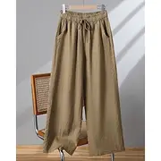 Women's Wide Leg Slacks Streetwear Casual Full Length Natural Plain Pocket Elastic Drawstring Design Comfortable Street Holiday Weekend Apricot Black White Kha