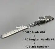 100PC Dental Surgical Sterile Blades #20 + Scalpel Handle 4# + Blade Remover kit