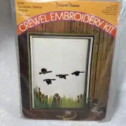 Pauline Denham Crewel Embroidery Kit Canadian Geese 1973 Wool Yarn Cotton Fabric
