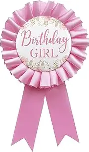 [WOWOPA] Birthday Girl Tinplate Badge Pin, Happy Birthday Pink Leaves Pattern Pink Corsage Button for Women Girl Birthday Award Ribbon Party Decorations, Plastic, no gemstone