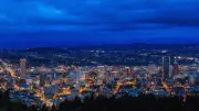 Playmat Desk Mat Anime city portland cityscape lights blue night sky Play