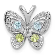 Sterling Silver Rhodium-plated Blue Topaz u0026 Peridot u0026 Diamond Pendant