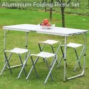 Portable Folding Picnic Camping Set BBQ Party Aluminium Table 4 Foldable Chairs