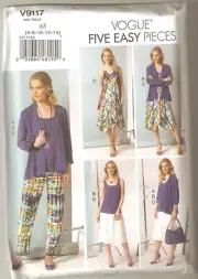 Vogue Sewing Pattern V9117 Miss Cardigan Top Dress Skirt & Pants Sz 6-14