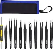 Precision Tweezers Set by [11 Pieces] – Industrial Anti-Static Stainless Steel