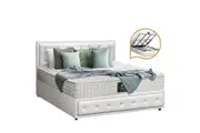 Oikiture Bed Frame King Size Gas Lift Storage Mattress Base White Leather