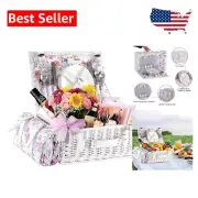 Stylish Wicker Basket with Insulated Blanket & Cutlery for Outdoor Picnics