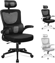 ALFORDSON Ergonomic Office Chair Mesh for Home Office, Mid-Back Student Computer Study Desk Chair with Adjustable Flip-Up Arm & Headrest, Gaming Racing Task Chair, Nyles All Black