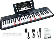[Diodonica] 61-Key Light-Up Keyboard Piano for Kids & Beginners with Stand, Stool & Microphone – Portable Electric Piano with 60 demo songs, 200 rhyhms,200 tones, Key Stickers (Black)