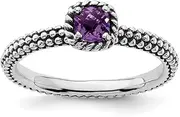 [Stackable Expressions] 2.5mm 925 Sterling Silver Prong set Artisan Oxidized Stackable Checker cut Amethyst Antiqued Ring Size 5-Stackable-Ring for Women