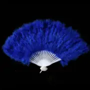 Blue Feather Fan Folding Hand Costume Wedding Showgirl Dance Fancy Party Craft Decor