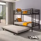 GODEER Bunk Bed Twin Over Twin w/ Trundle Comfortable Rungs Metal Frame Black