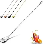 YUNAI Stainless Steel Mixing Spoon, 12inch Stirring Bar, Mixing Long Spoon, Stainless Steel Spiral Long Handle Cocktail Stirrers Spoons for Cocktail Shakers, Tall Cups & Pitchers (Silver)