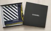 CHANEL Scarf Black White Silk Stripe Women France 118684