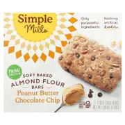 Simple Mills, Soft Baked Almond Flour Bars, Peanut Butter Chocolate Chip, 5 Bars, 1.19 oz (34 g) Each