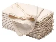 Cloth Napkins Set of 12 Size 18x18, Linen Cotton Blend with Lace Trim, Mitere...
