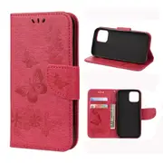 For iPhone 12 Pro Max Case, Vintage Floral Butterfly Folio PU Leather Case,Card Slot, Wallet, Lanyard, Red
