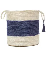 LR Home Annie Blue Bold Striped Jute Decorative Basket