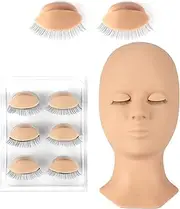 CALAILIS Lash Mannequin Head, , Practice Head for Eyelash Extensions and Make Up, Soft Rubber Head Replaced Eyelids with Training Eye Lashes, for Beginner (Skin Colour)