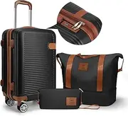 [MC MAGIC CURLER] Mc Hardside Luggage Sets 3piece, Travel Suitcase Set For Women, Carry On Luggage Set Hard Shell With Spinner Wheels (Black/20), Black, Carry-On 20-Inch, 3 Piece 20 Inch Luggage Set Carry on Travel