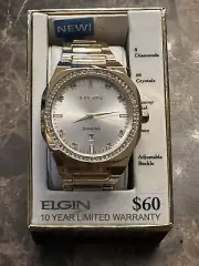 Elgin Men's Gold-Tone Watch - 8 Diamonds & 66 Crystal Accents - FG170012 - NEW!
