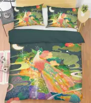 3D Moon Peacock ZZHU45 Bed Pillowcases Quilt Duvet Cover Set Queen King Zoe