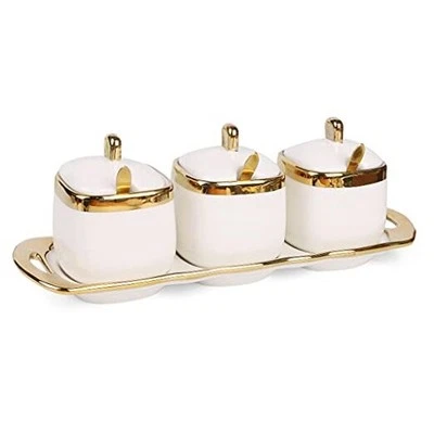 Sugar Bowl with Lid and Spoon,Ceramic Condiment Jars Spice Container with